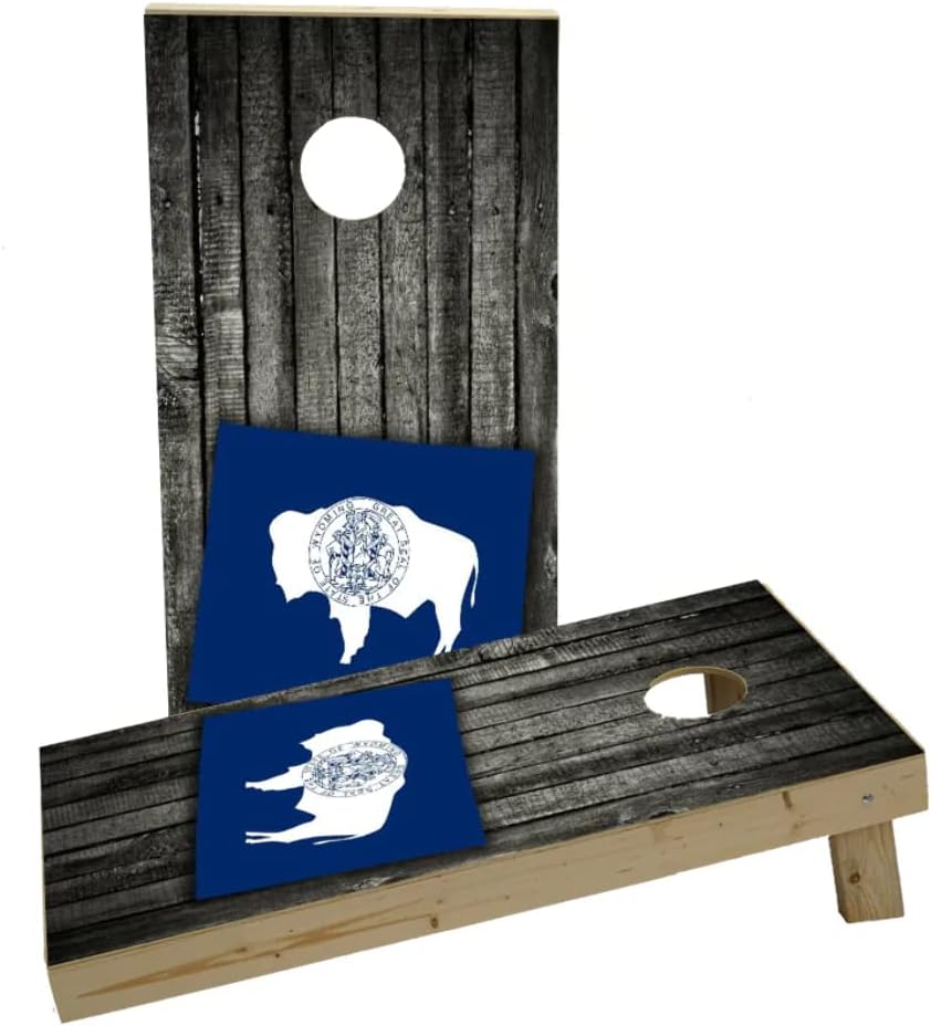 Wood Slate State Flag & Map (Wyoming) Custom Cornhole Board Game Set