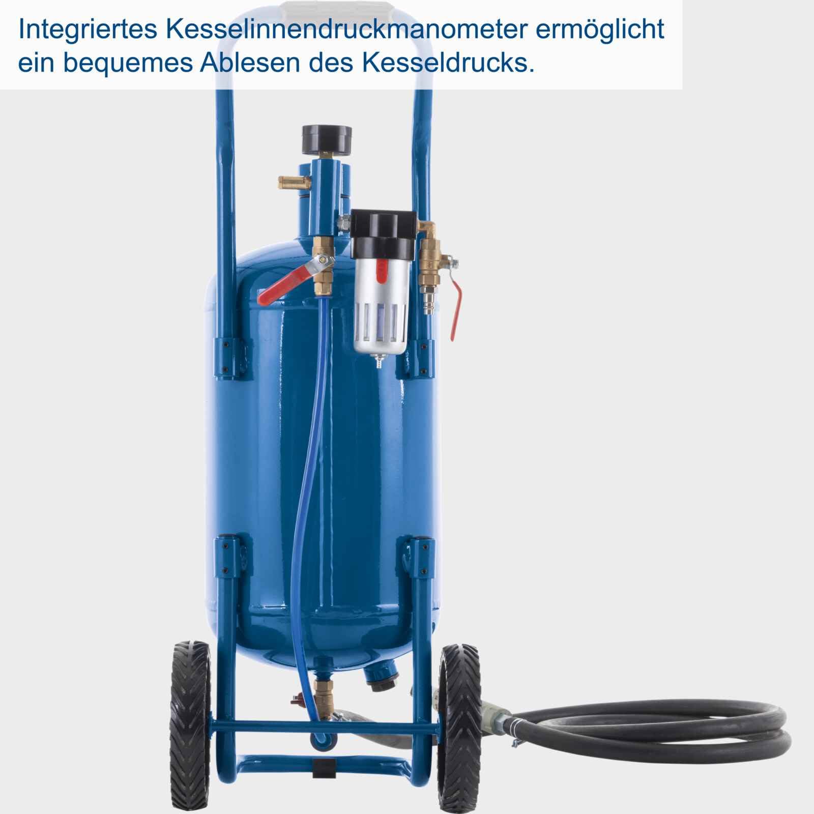 Scheppach Mobiles Sandstrahlgerät SBT-20 Sandtrahlpistole mit 2,5m Schlauch | Luftverbrauch 250 L/min | Betriebsdruck 4 ‒ 8 bar | Volumen 20L | Strahlgut 13L - Ø 0,1-0,63mm | Glasperlen, Aluminiumoxid