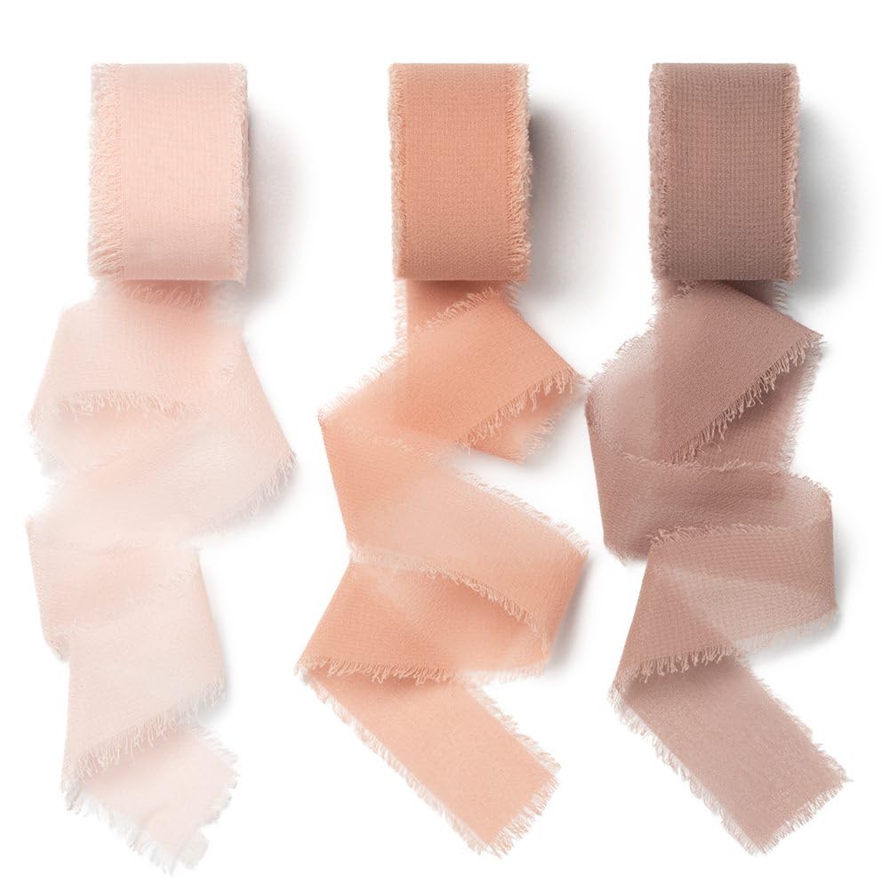 AOKSUNOVA Chiffonband, 2,5 cm x 18,9 m, Geschenkband, Chiffon-Schleifenband, breites Quasten-Hochzeitsband