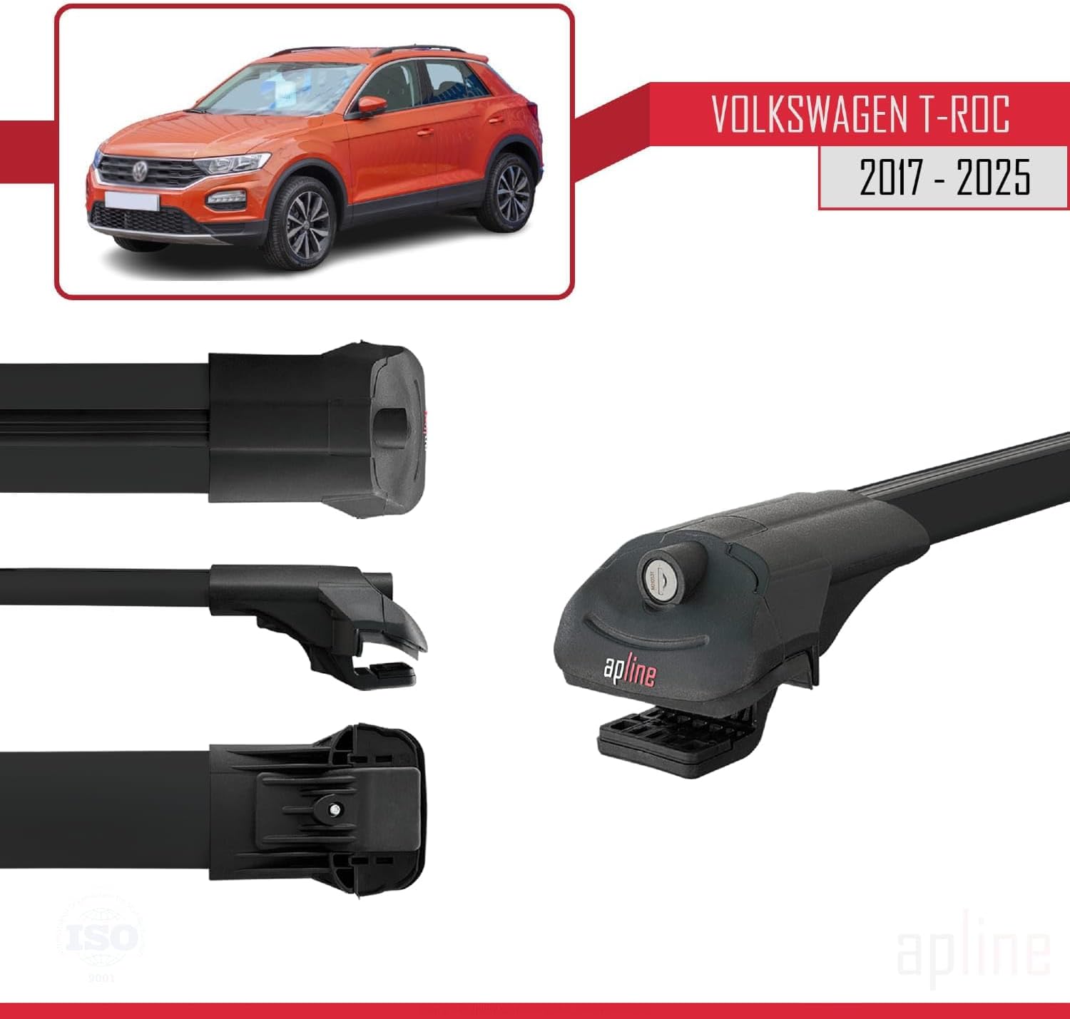 Compatible with Volkswagen T-ROC 2017-2025 ACE-1 Car Roof Rack Cross Bar Black Aluminium 2 Bars
