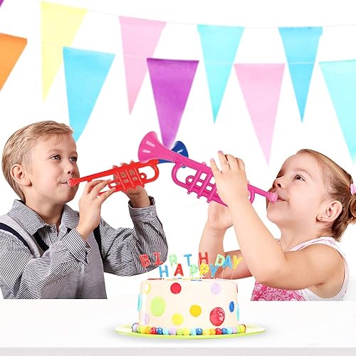 Miniatura 6 de ArtCreativity Trompetas de plástico de 13 pulgadas Juego de 6 coloridos juguetes musicales para niños Divertidos fabricantes de ruido para fiestas