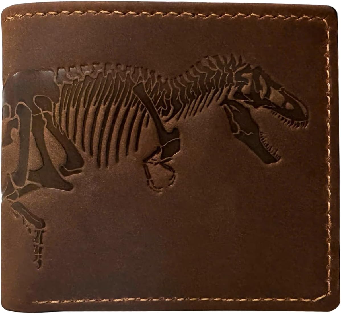 Handmade Genuine Leather Wallet for Men – Embossed Dinosaur Skeleton Design – Slim Bifold Wallet – Tyrannosaurus Rex