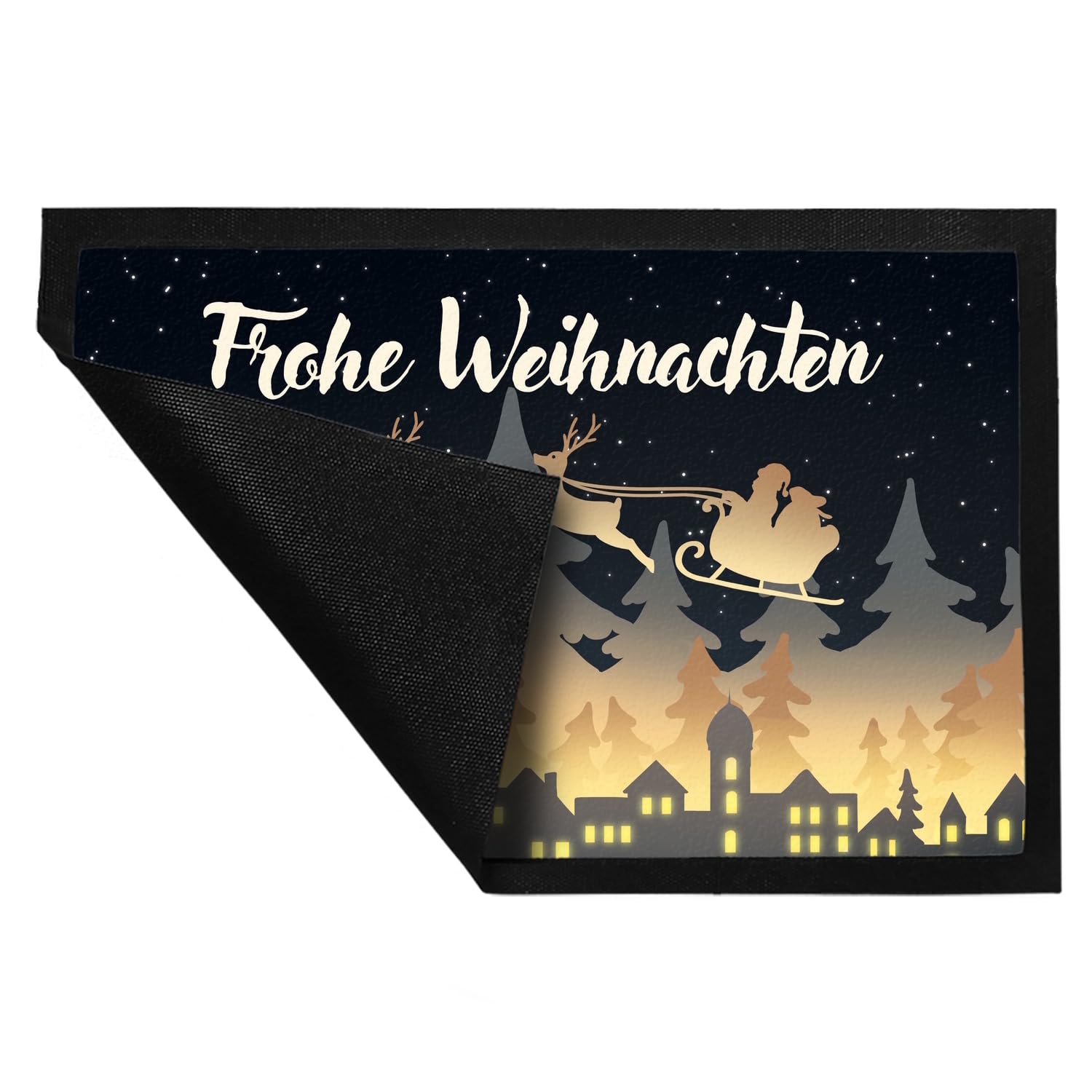 speecheese Frohe Weihnachten Skyline Fußmatte XXL in 50x75 cm Fußabtreter für Weihnachtszeit Advent schöne Weihnachtsdekoration Deko für Hauseingang Winter Vorfreude auf Weihnachten