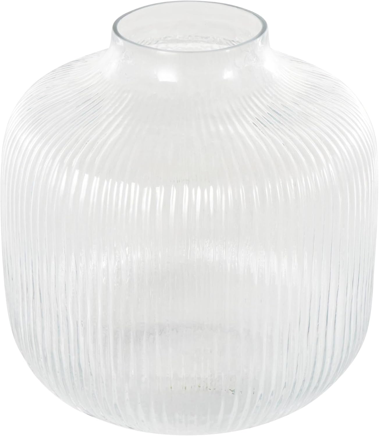 Deco 79 Glass Short Round Ribbed Fluted Vase, 10" x 10" x 11", Clear