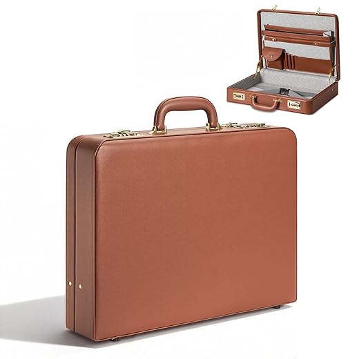 Briefcases for Men, Anti-Theft Dual Lock Briefcase with 16 Inch Laptop Compartment, Waterproof Faux Leather, Brief Cases Men with Multi File Organizer, Perfect for Office, Travel (Brown)