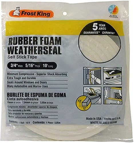 Frost King Cinta de espuma de goma esponja R534WH 516 pulgadas, color blanco