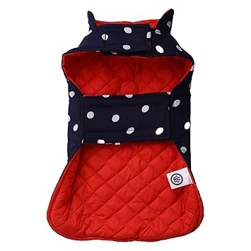 Dear Pet Blue Polka Soft and Warm Jacket for Small, Medium & Large Dogs -(Large)
