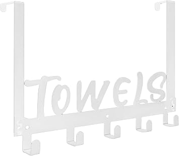 Gohiuo Over the Door Hook, Towel Holder Towel Hook for Bathroom, Towel Hanger Door Rack with 5 Coat Hooks, Over the Door Hanger Towel Rack for Bathroom, Bedroom Towels CoatsWhite