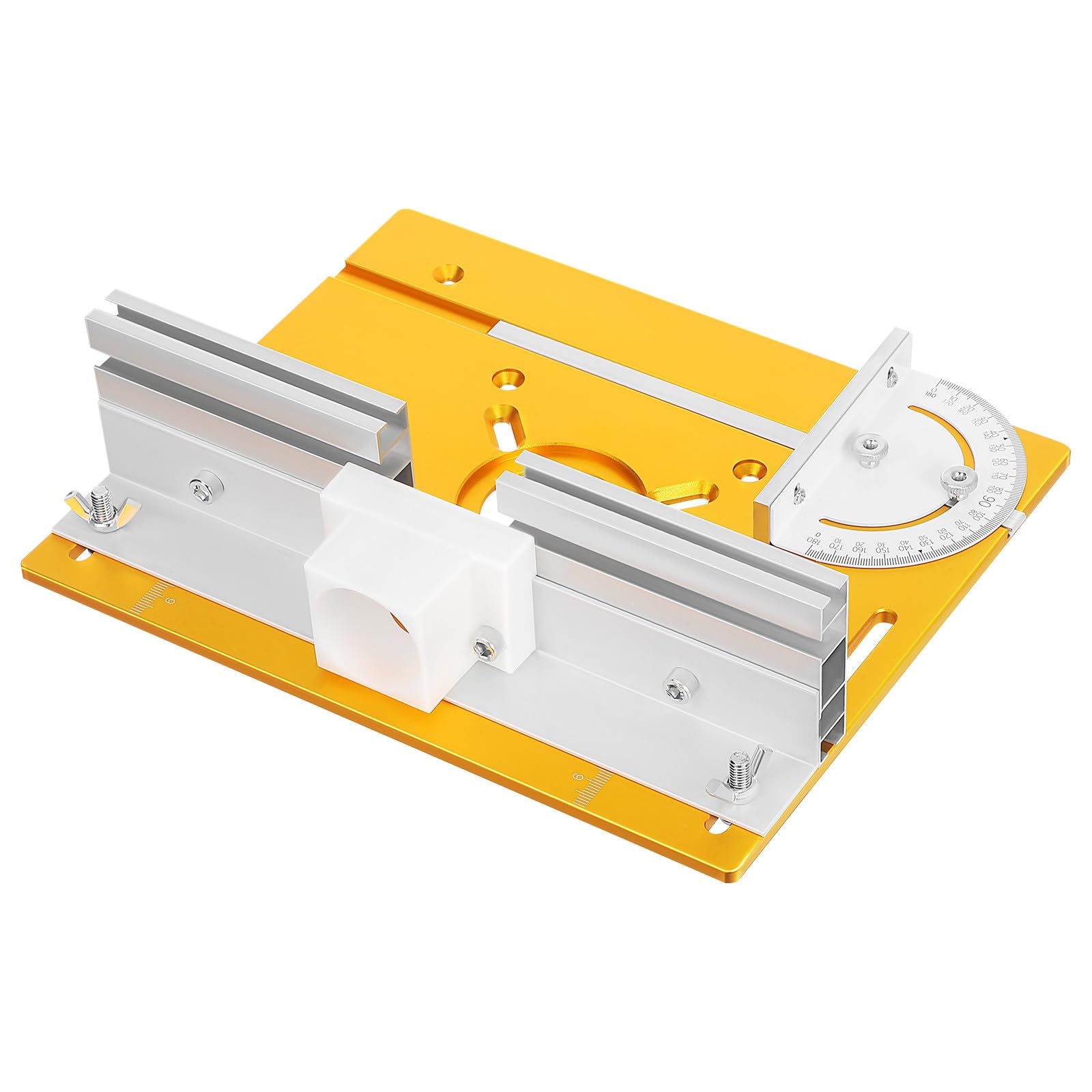 Plaque d'insertion table de défonceuse aluminium avec règle d'angle et marquages de précision