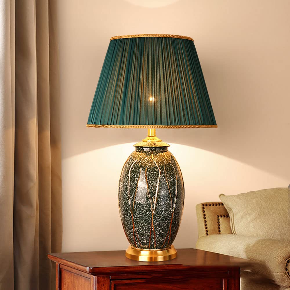 Lampada da tavolo in ceramica da 26,7 pollici Paese Americano Verde Tracciamento Oro Ceramica Lampada da Tavolo Comodino Per Camera Da Letto Soggiorno Home Office