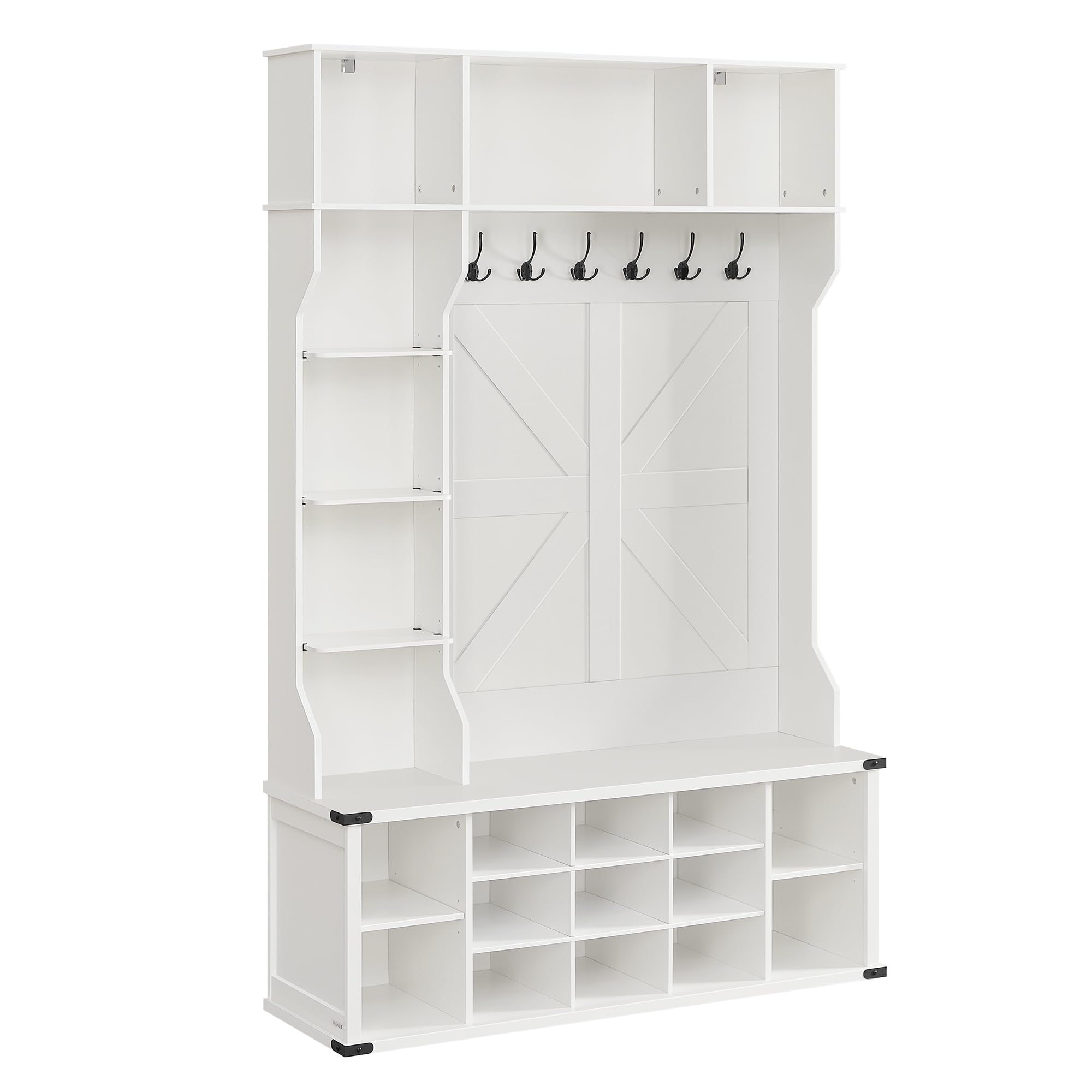 VASAGLE Appendiabiti Ingresso con Panca Scarpiera, Mobile Ingresso da Terra, Ripiani Regolabili, 20 Scomparti Aperti, 6 Ganci Tripli, Salvaspazio, Entrata Corridoio, Bianco Nuvola HSR440W03