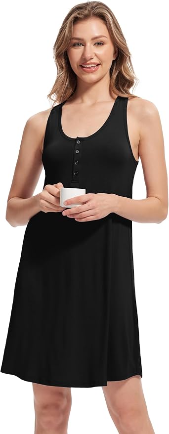 Viscose from Bamboo Nightgown for Women Cooling Tank Sleepwear Soft Sleeveless Sleep Shirts Pajamas S-XXL