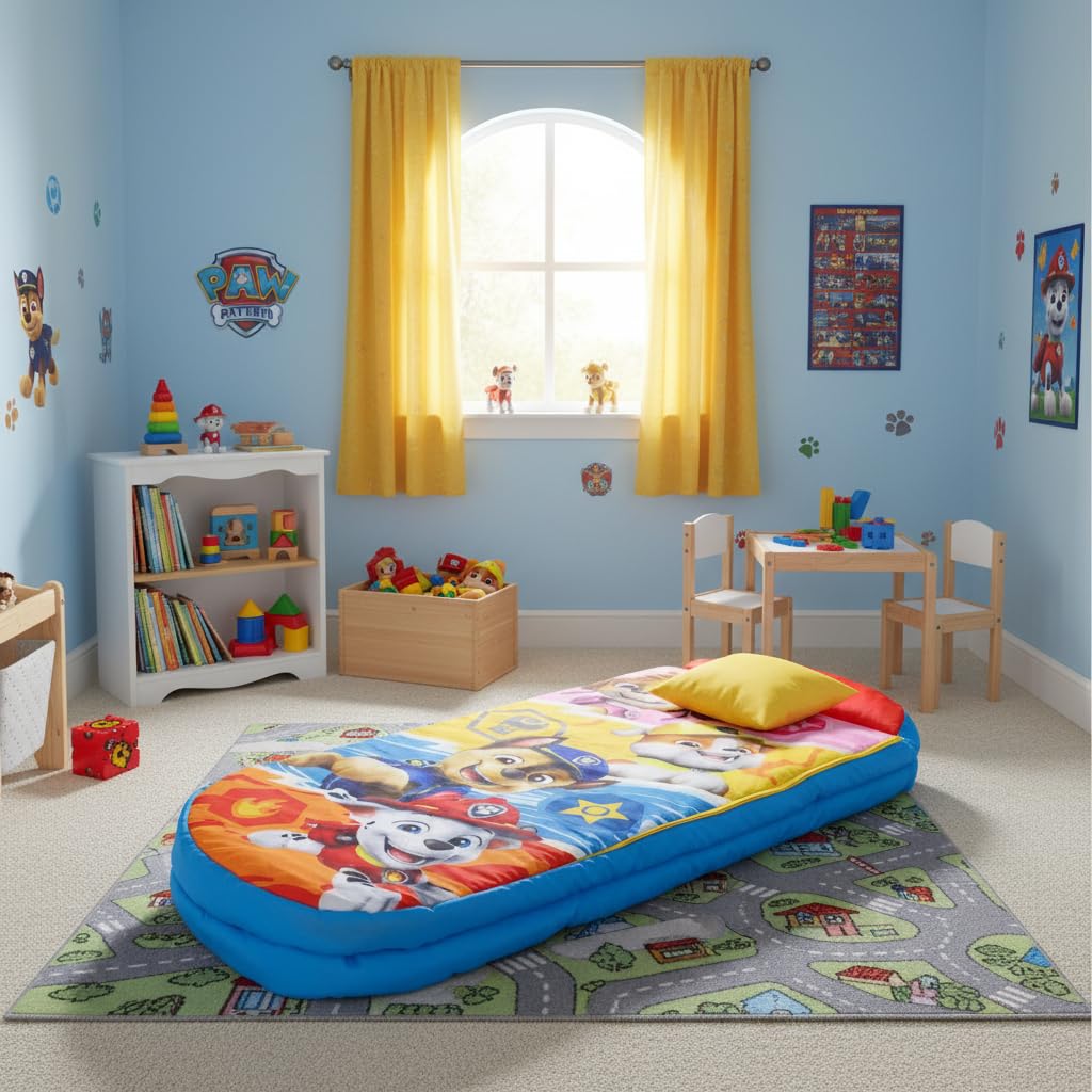 Character World Paw Patrol ReadyBed Kids aufblasbares Luftbett und Schlafsack mit Pumpe | Skye, Marshall, Rubble und Chase Design | Reisematratze für Übernachtungen und Camping oder Zuhause