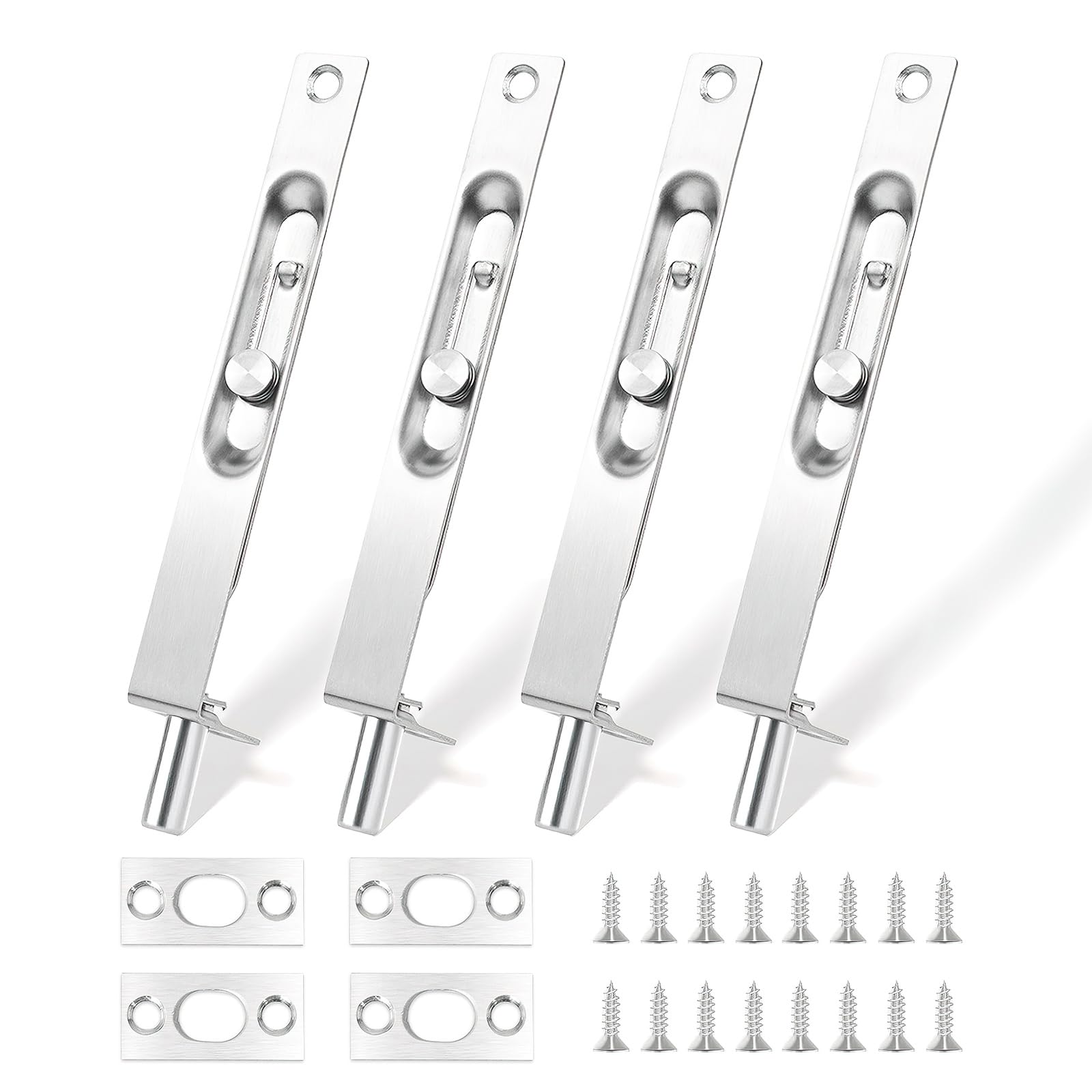 4 PCS Flush Bolt, 6 Inch Stainless French Door Lock, Door Latches for Top of Door, Heavy Duty Flush Bolt for Wood Composite Doors, Double Doors (Silver)