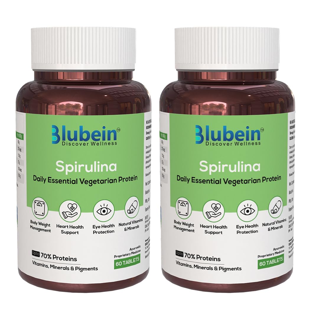 100% Organic Spirulina Tablets 2000 mg Per Serving | High-Protein Superfood for Men & Women | Supports Energy, Immunity, Gut Health & Weight Management | Non-GMO & Certified – 60 Tablets x Pack of 2