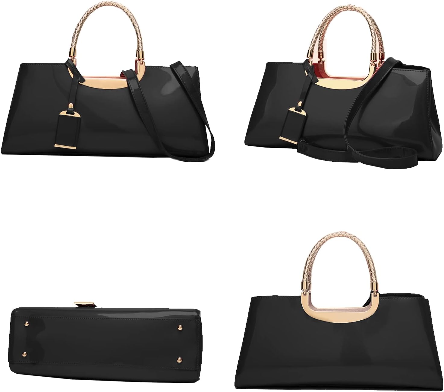 jessie Patent Leather Structured Shoulder Handbag Women Evening Party Satchel Crossbody Top Handle Bags | Patent Leather, Structured, Evening Party, Bags - Image 5