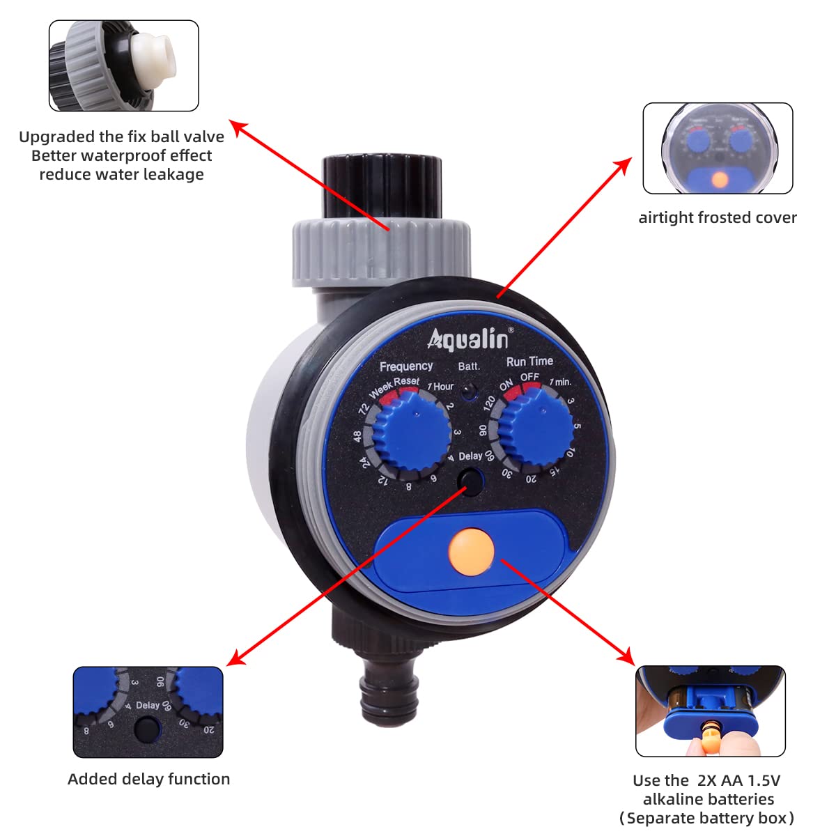 Aqualin Orologio per irrigazione da Giardino con Rubinetto a Sfera, Computer di irrigazione, Versione aggiornata …