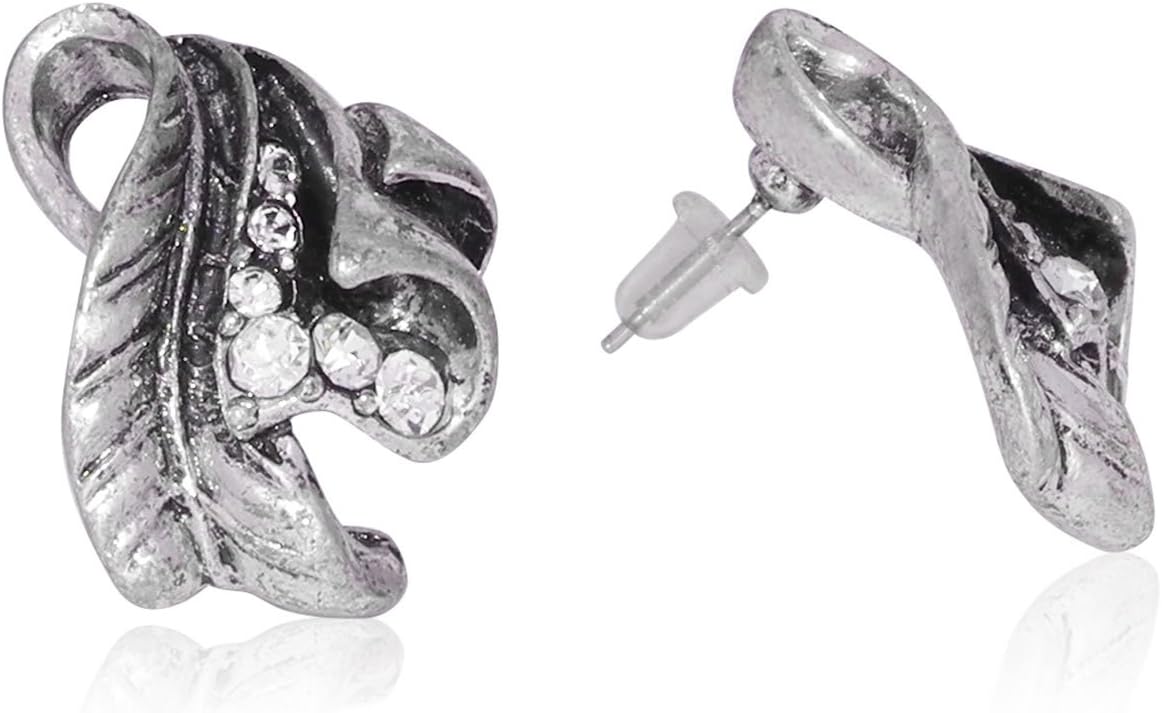 Ladies Silver Petal CZ Charm Stud Earrings Jewellery