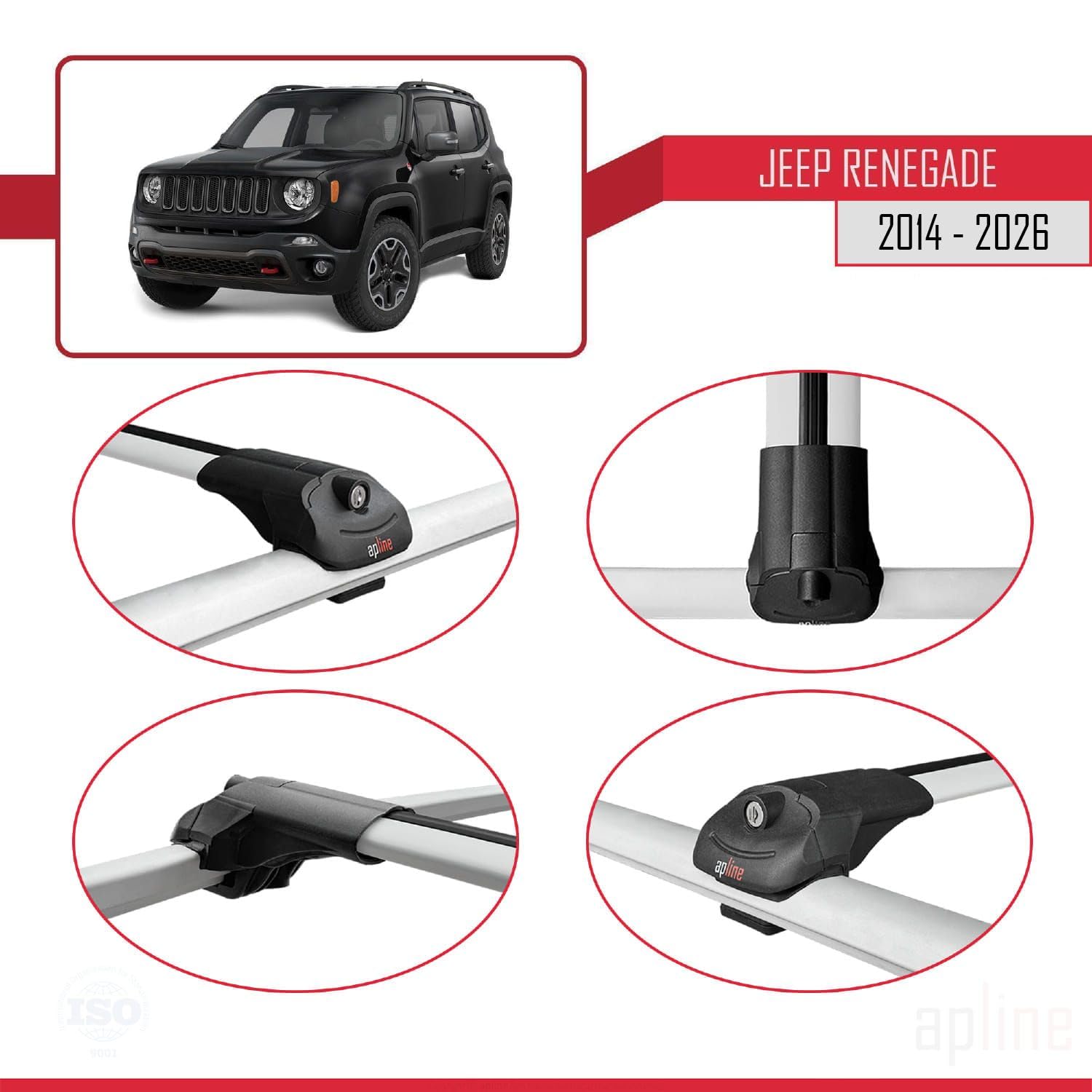 Compatibile con Jeep Renegade (BU) 2014-2026 Modello ACE-1 Barre Tetto Portapacchi Auto Barre Portatutto Grigio Alluminio 2 Barre