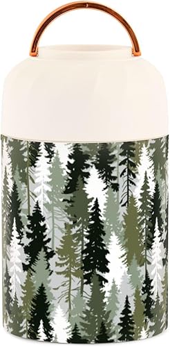 Miniatura 2 de MCHIVER Tarro de comida de bosque de árbol de Navidad con cuchara de acero inoxidable aislado al vacío, recipiente de alimentos de 17 onzas para