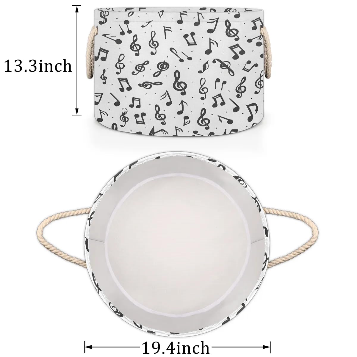 Gumuslen Music Notes Storage Basket Collapsible Storage Bins with Handle Organizer Clothes Laundry Basket Kids Toys Blanket Baby Nursery Gift Basket for Boys Girls Room Decor, 19.4''x19.4''x13.3''