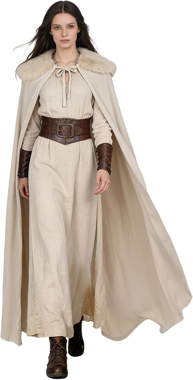 L'VOW Viking Fur Cloak - Renaissance Velvet Fur Cape for Medieval LARP Halloween Cosplay