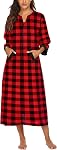 Ekouaer Women Zipper Robe 3/4 Sleeves Loungewear Full Length Sleepwear Pockets Housecoat Long Soft Bathrobe