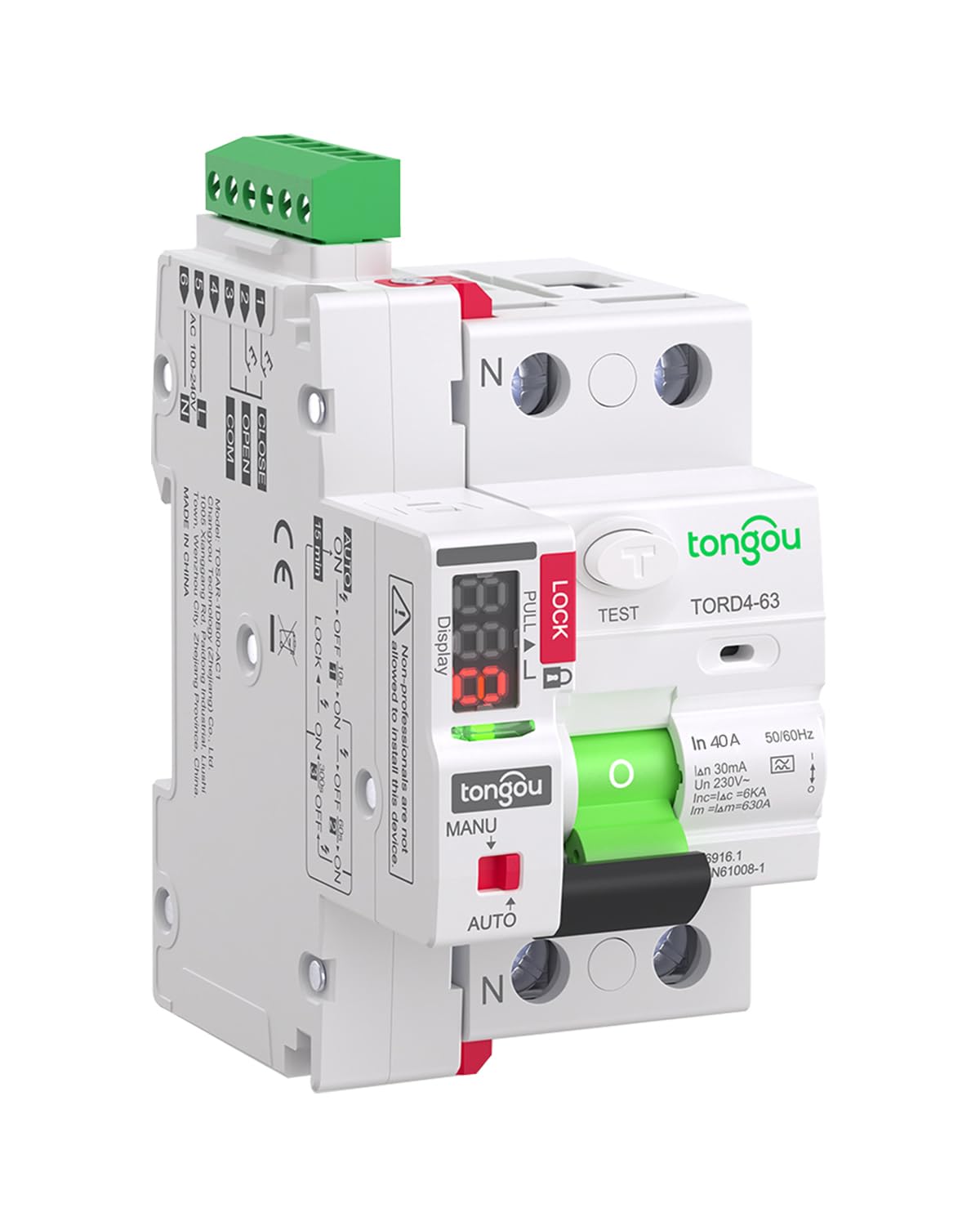 TONGOU Diferencial Auto Rearmable, Diferencial 40A 30mA, Tipo A 1P+N 230V, Diferencial Superinmunizado Rearmable, Aplicable a Viviendas Familiares, Edificios Comerciales Pequeños, etc