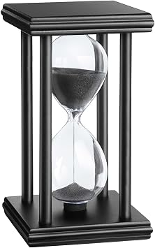 15 Minute Hourglass Timer, Wooden Stand Sand Timer Clock, Black Sand Watch 15 Min, Antiguo Reloj De Arena, Large Unique Hour Glass Sandglass for Home Desk Office Black