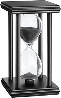 15 Minute Hourglass Timer, Wooden Stand Sand Timer Clock, Black Sand Watch 15 Min, Antiguo Reloj De Arena, Large Unique Hour Glass Sandglass for Home Desk Office (Black)