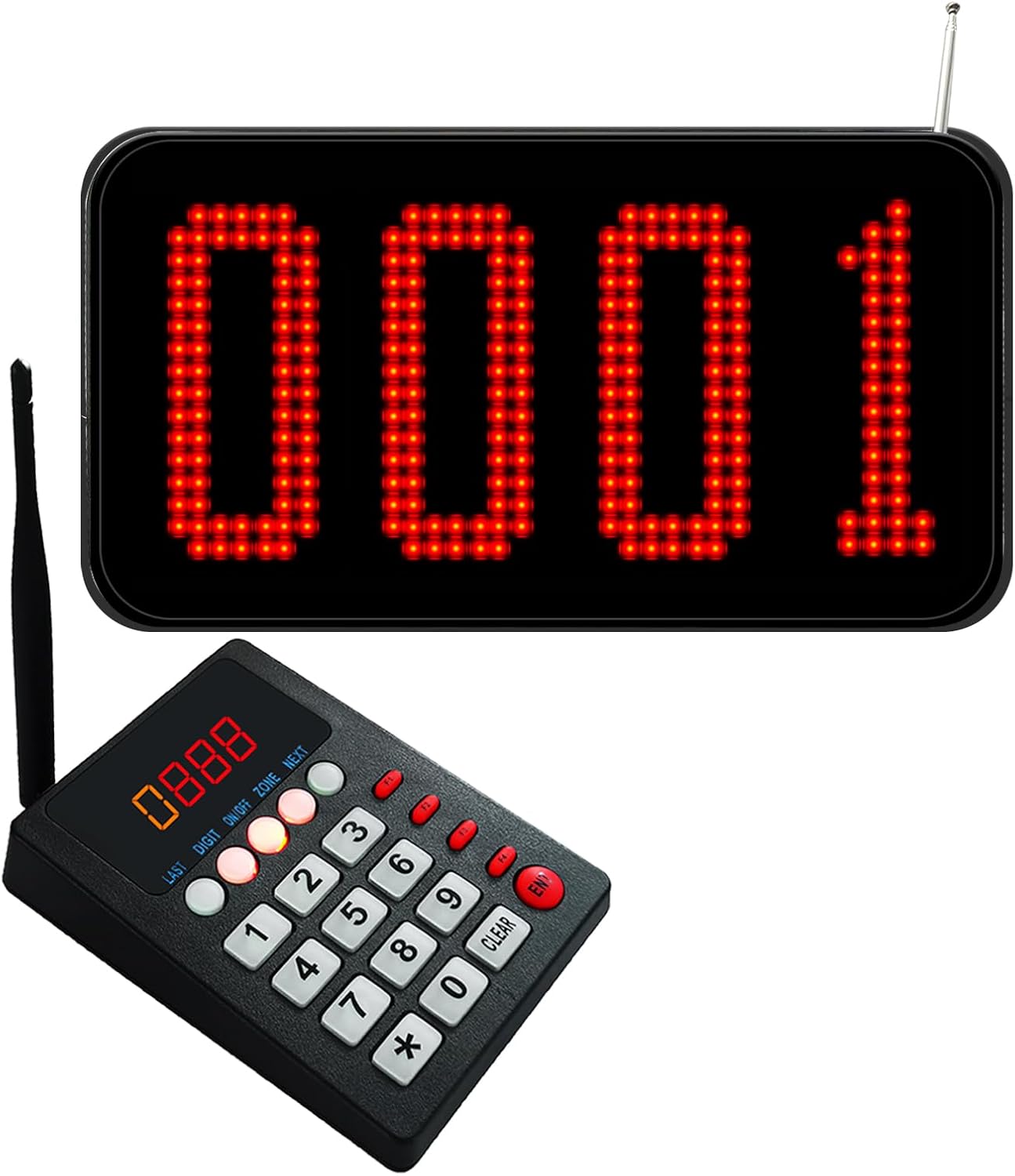 Take a Number System for Customers Waiting Wireless Queue Calling System 4-Digit Now Serving Numbering Display for Bank Restaurant Cafe Medical Clinic