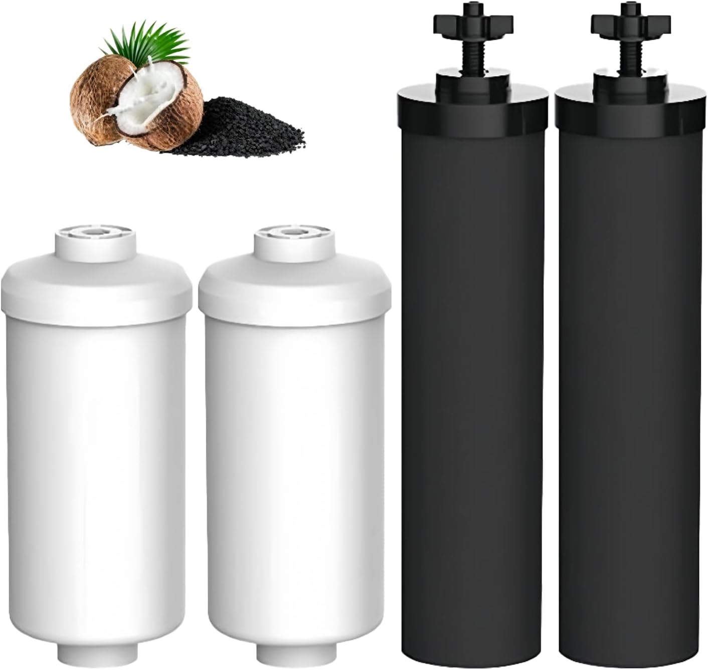 Gravity Water Filter Replacement,for Berkey Black Carbon (BB9-2, 2 Pack) Purification Elements and Fluoride Filters K5366 (PF-2, 2 Pack) Combo Pack, Suitable for Berkey Water Filtration System