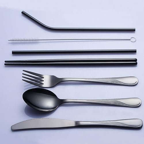 Miniatura 2 de HOMQUEN - Juego de cubiertos portátil de acero inoxidable (negrocobreorocolorido)