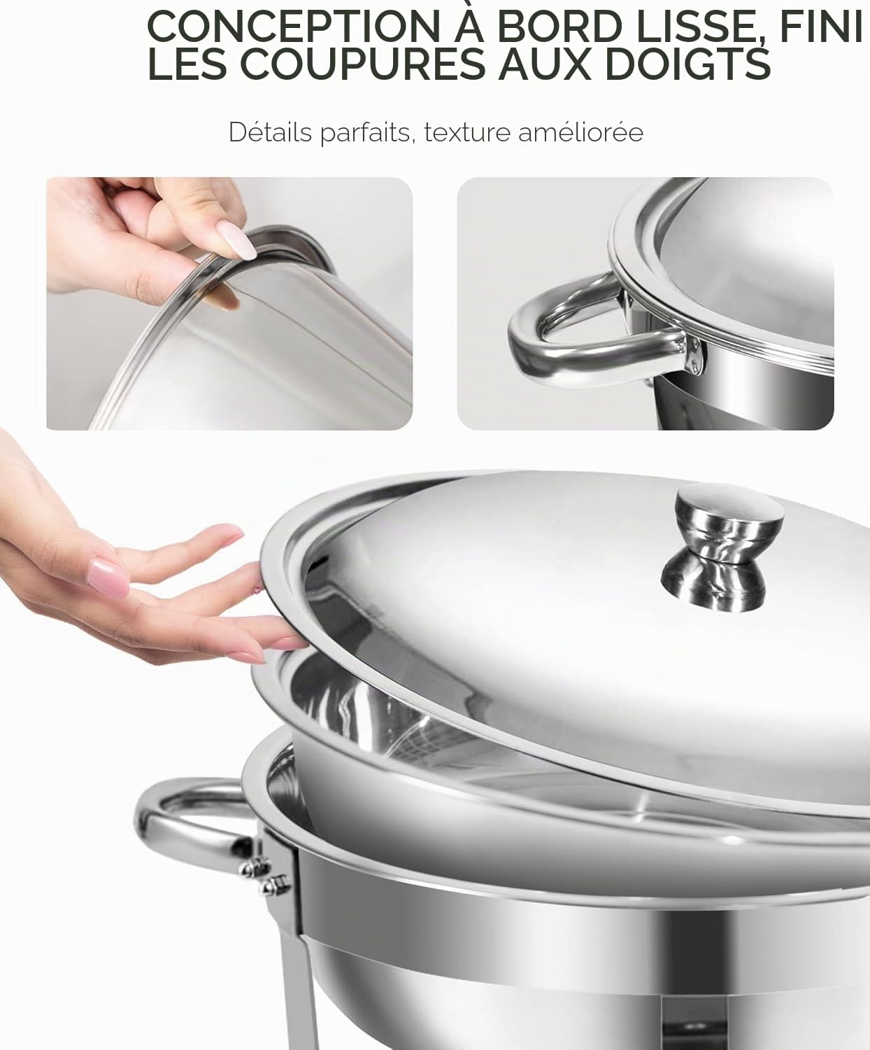 Chafing Dish Buffet Lot de 4 récipients de Conservation au Chaud en Acier Inoxydable - 5 l - Robuste et de qualité supérieure - avec Pinces de Service - Rondes - Argenté