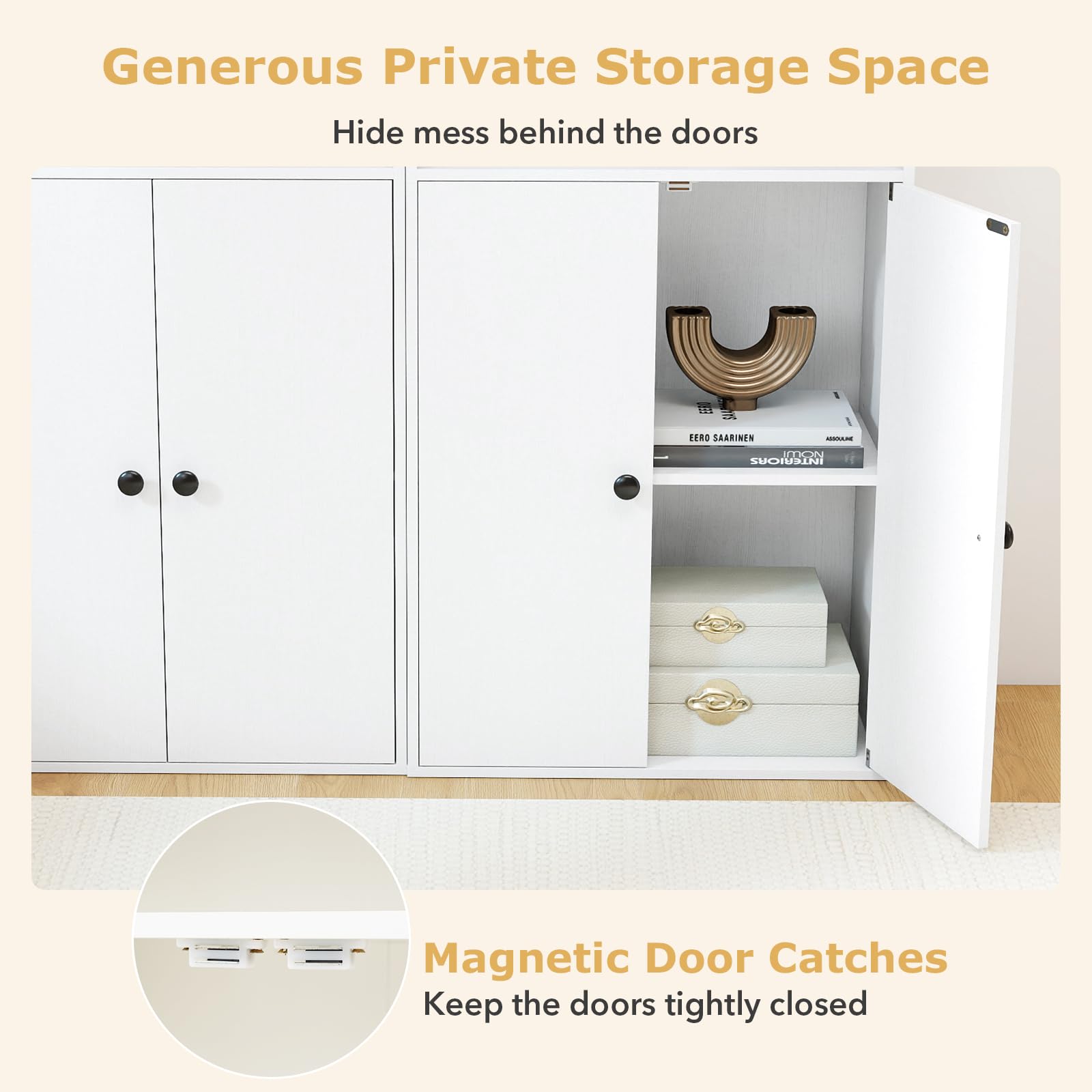 GIANTEX Libreria con 4 ante, mobile da cucina con ripiano regolabile e scomparto aperto, credenza per cucina, soggiorno, sala da pranzo, 54 x 30 x 111 cm (bianco)