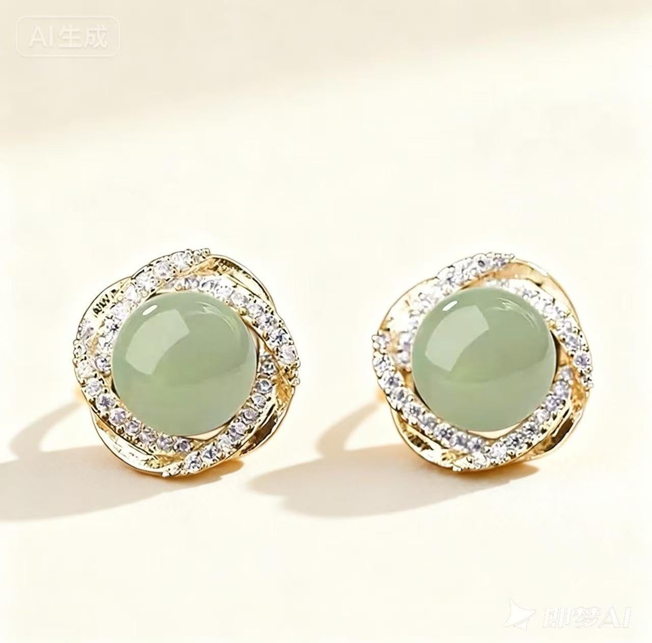 New Year gifts Natural Real Jade Stud Gold Plated 925 Silver Jade Jewelry for Daily