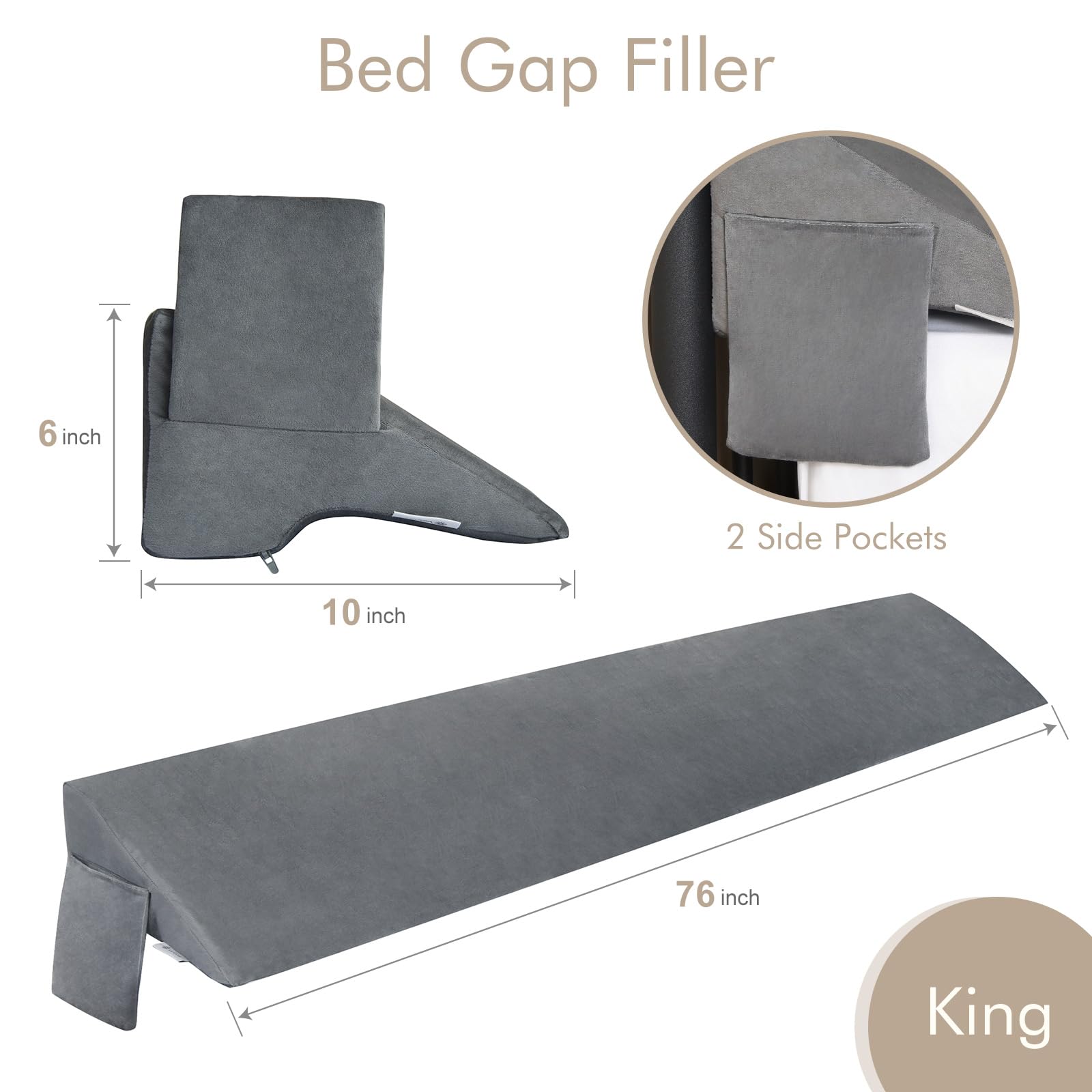 Vekkia New Bed Wedge Pillow for Headboard Gap/Headboard Pillow/Mattress Gap Filler/Bed Gap Filler,Close Gap (0-5") Between Mattress and Headboard,Bed Without Headboard,Stop Losing Pillows(King)