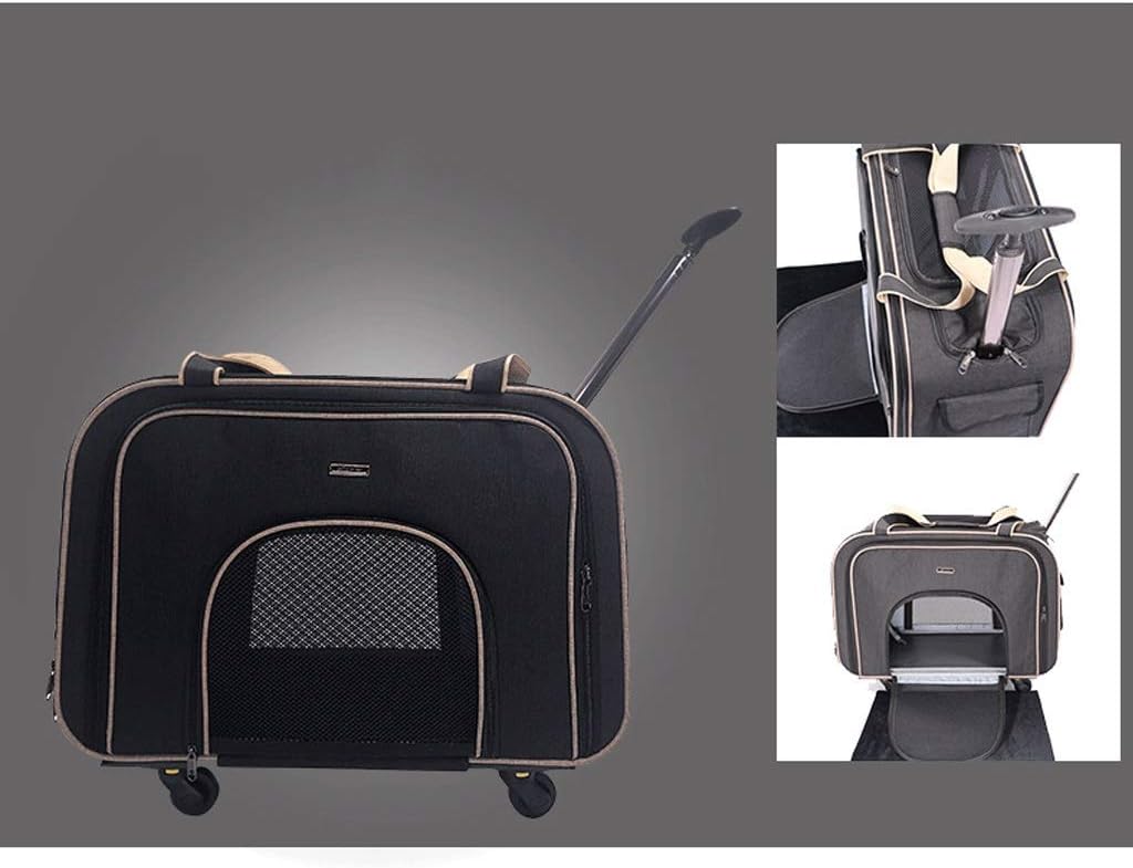 KHUY Carrito para Perros Grandes con Las Ruedas, Transportin Perro Pequeño de Ruedas Pequeño, Mediano Perros y Gatos, Carrito para Perros y Transpirable Espacio Grande (Color : Black)