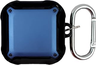 جراب جلد مع سلسلة مفاتيح لسامسونج جالاكسي بادز 2 2021 لون اسود وازرق، لسماعات رأس