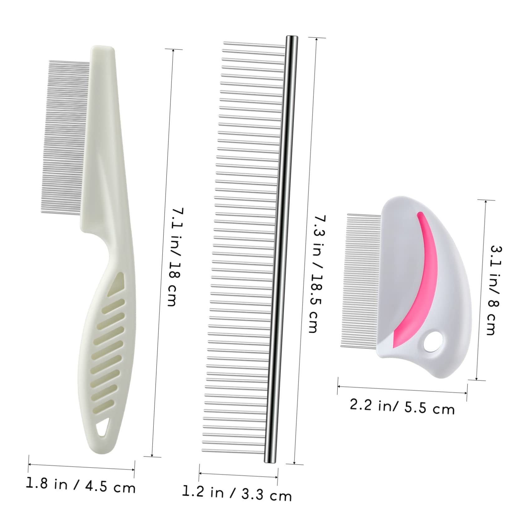POPETPOP 3pcs Pet Grooming Comb Kit for Cats and Dogs Ergonomic Hair Removal Combs with Closed Teeth for Dematting Tangle Removal and Tear