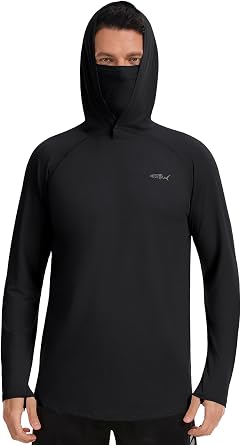 Mens UPF 50+ Sun Protection Hoodie Lightweight Quick Dry Fishing Shirts Long Sleeve Rash Guard with Mask