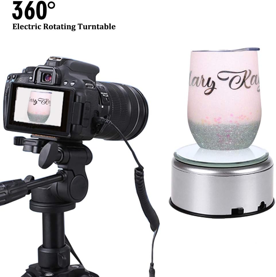 USLINSKY Cup Display Stand Turner For Epoxy Glitter Tumblers, Battery / USB Operated 360 Degree