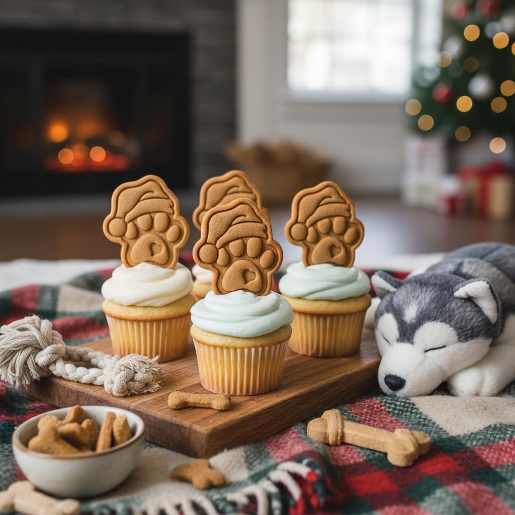 BAKERLOGY Paw-lalalala – Mini Santa Paw Cookie Cutter & Stamp Set (2") – Set of 2 Paw Prints with Santa Hat for Christmas Pet-Themed Fondant Embossers for Festive Cookies, Cupcakes and Edible Crafts