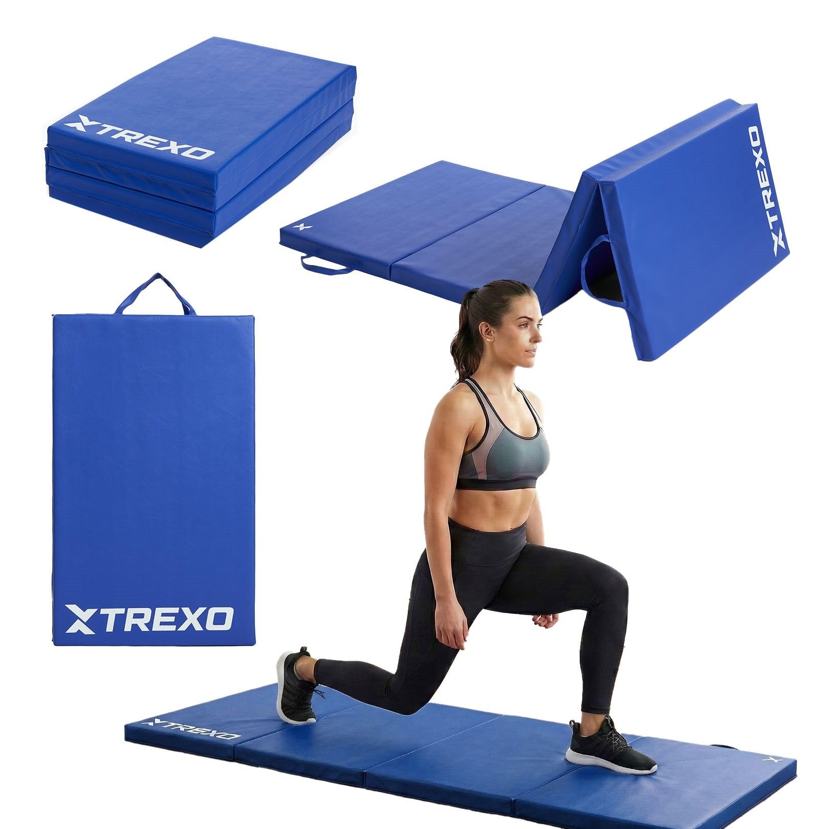 XTREXO Klappbare Gymnastikmatte – Turnmatte 4-teilig – Kunstleder & EPE-Schaumstoff – Faltbar mit Tragegriffen – Rutschfest für Training, Yoga & Kinderzimmer