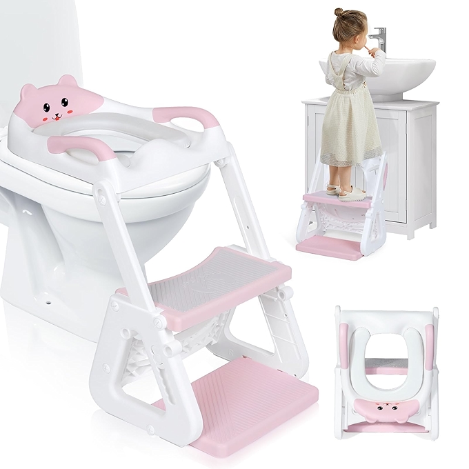 Orzbow 2-in-1 Adjustable Potty Training Seat with Step Stool - Pink