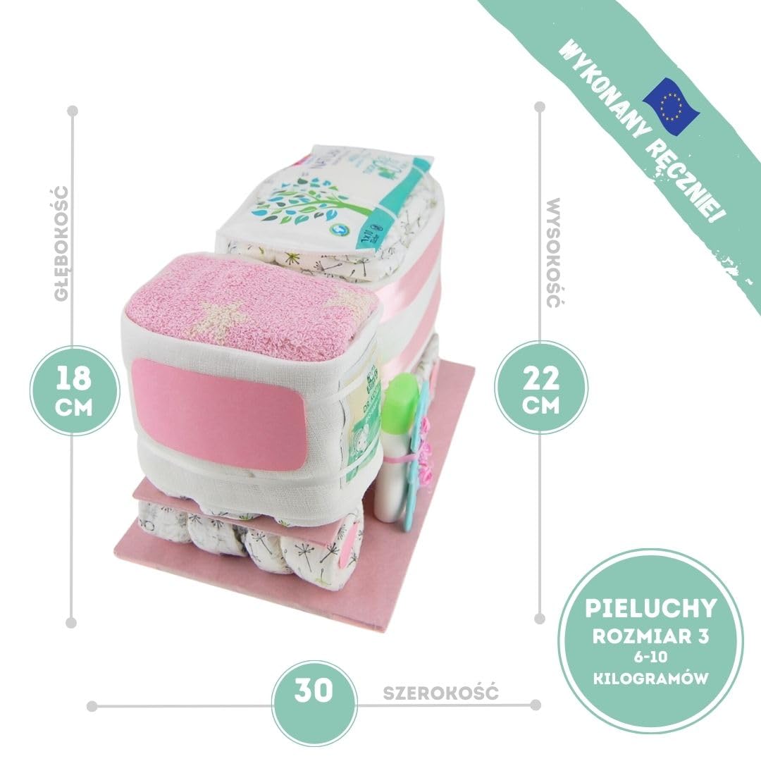 myBambini® Tort pieluszkowy ciężarówka - prezent na narodziny - prezent dla dziecka - prezent na chrzciny - pomysł na prezent - kup teraz tort (różowy/dziewczynka)