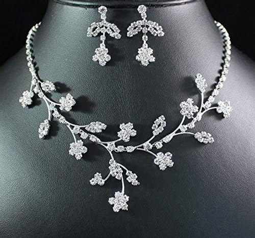 Plum Blossom Austrian Rhinestone Crystal Necklace Earrings Set Bridal Prom N1869