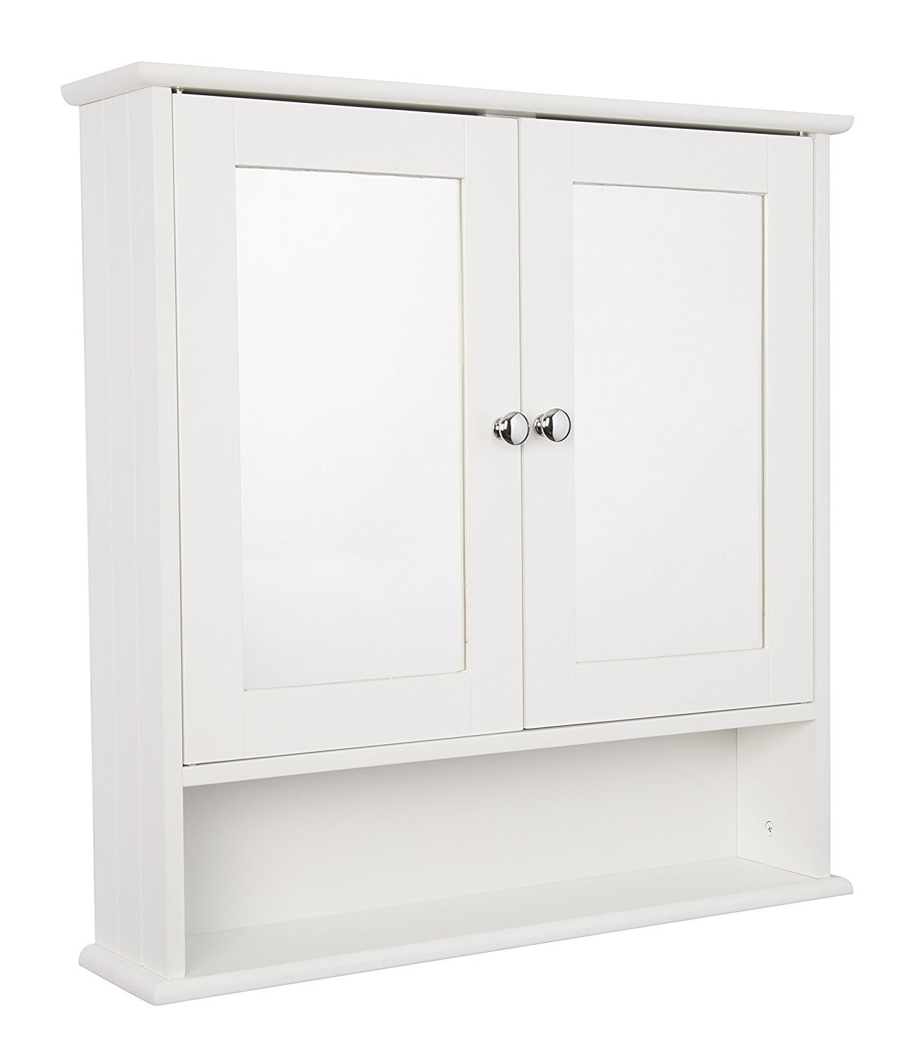Croydex White Anderson Wooden Bathroom Cabinet - Two Door Bathroom Mirror Cabinet With Open Shelf And Easy Hang N Lock Fitting System, 13X56x58 Cm