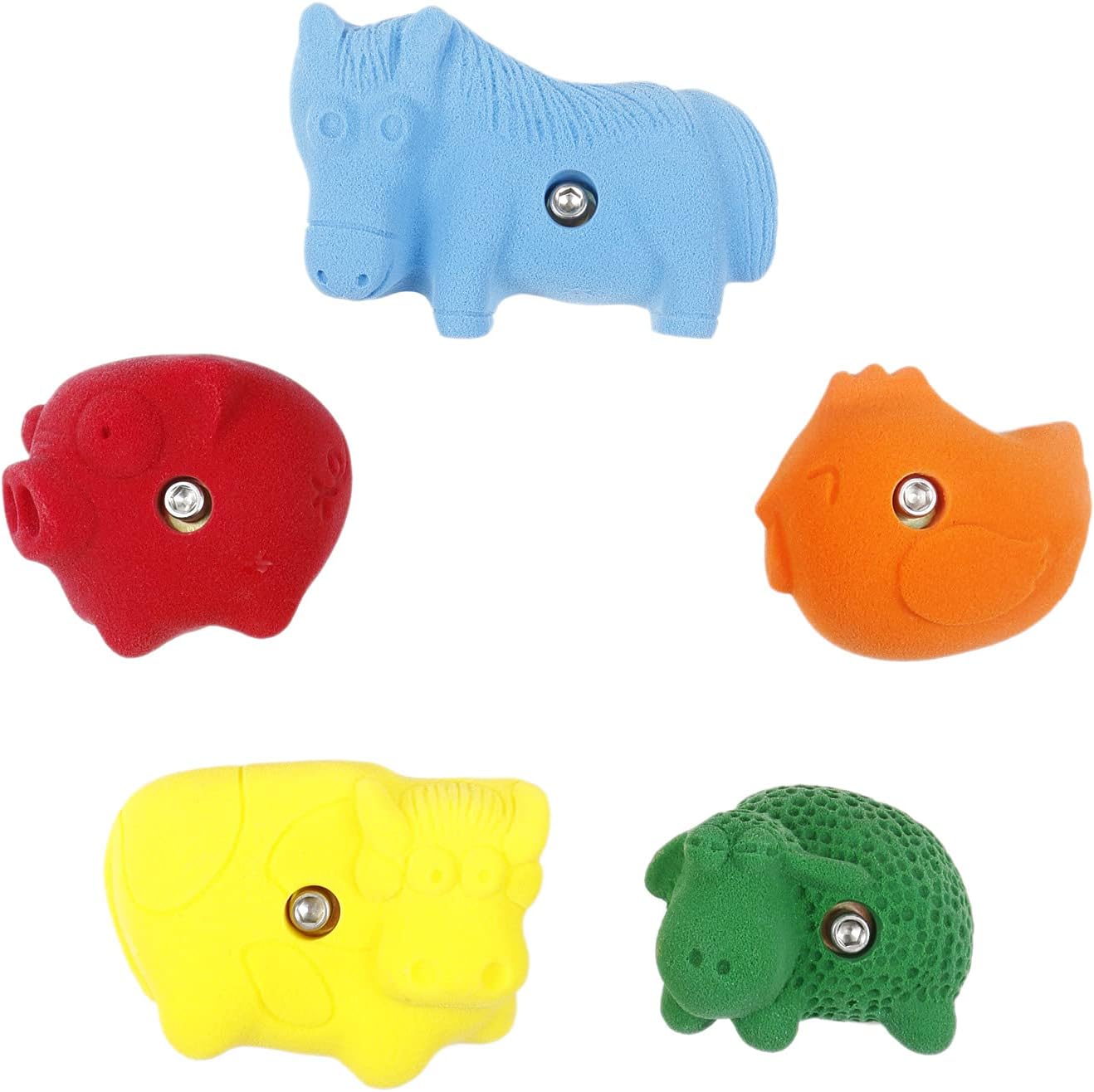 Atomik Rock Climbing Holds Set of 5 Bolt-On Farm Animals in Assorted Bright Tones
