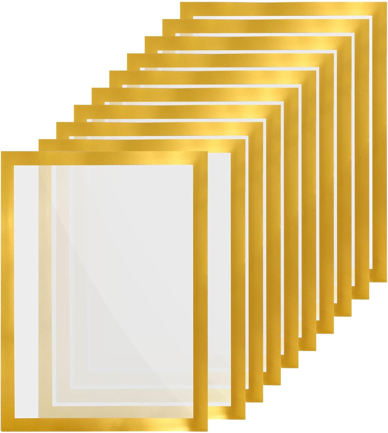 YOKIVE 10 Pack Magnetic Picture Frame, A4 Magnetic Sign Holder Photo Frame Self-Adhesive Display Frosting PVC Great for Fridge Window Wall Letter Size, 8.5 x 11, Gold